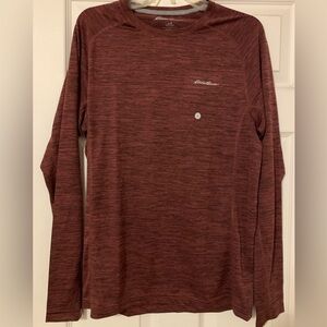 Eddie Bauer Mens Long Sleeve T-Shirt Burgundy Red FREE-Dry Size Small S Active